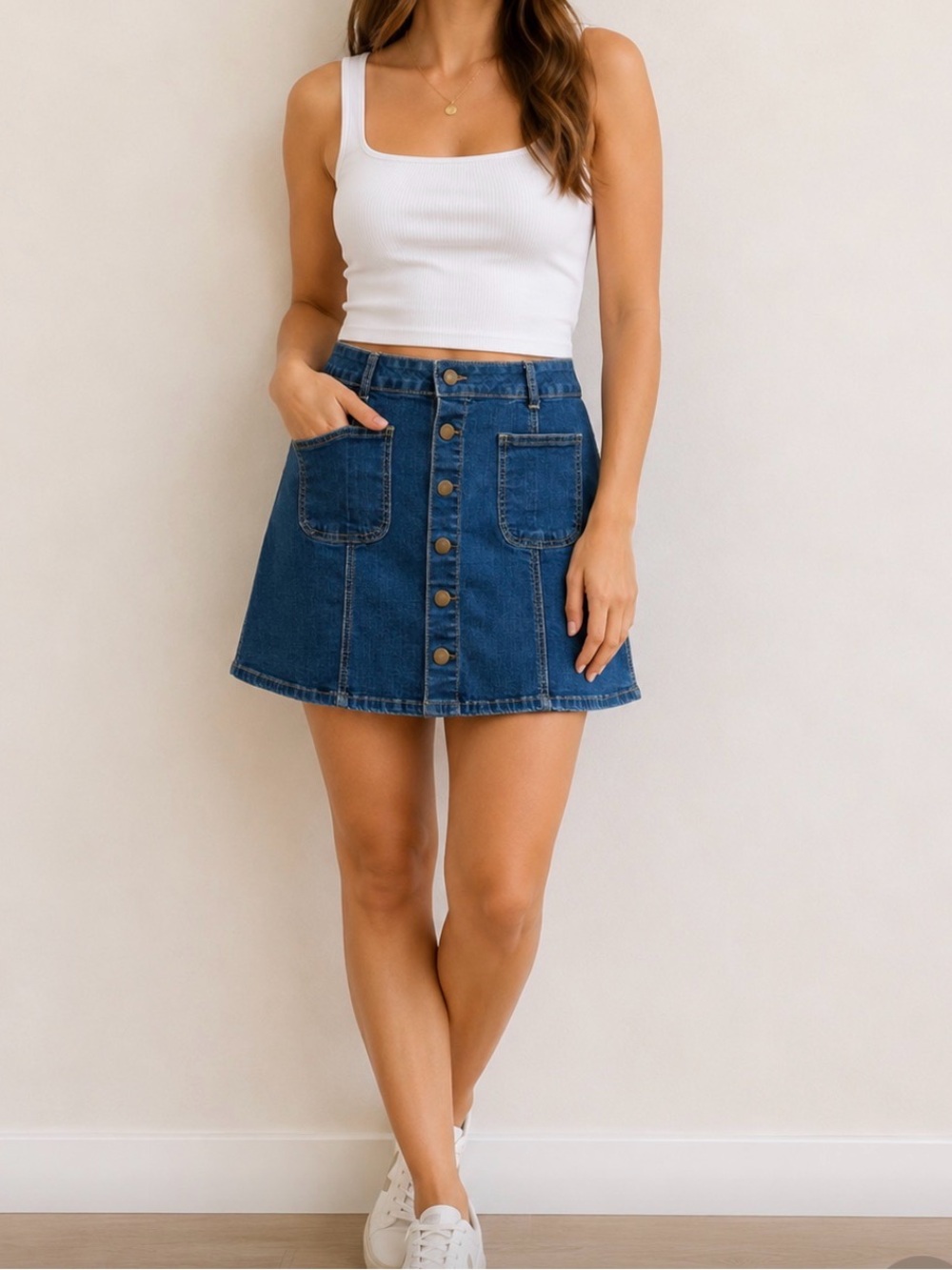 Altar'd State Blue Button-Front Denim Mini Skirt
